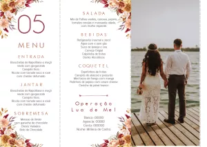 Menu de Casamento Floral com Foto para Editar Online