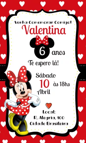 Convite de Aniversário Minnie Vermelha Editável Online