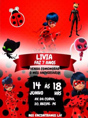 Convite de Aniversário Ladybug Miraculous para Editar Online