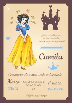 Convite de Aniversário Branca de Neve Clássica para Editar