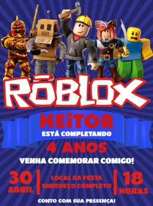 Convite Aniversário Roblox com Personagens para Editar Online
