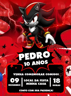 Convite de Aniversário Shadow Sonic para Editar Online