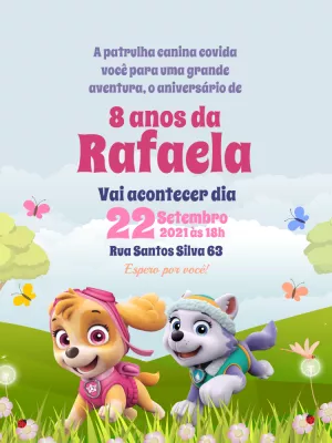 Convite Aniversário Skye e Everest Patrulha Canina para Editar