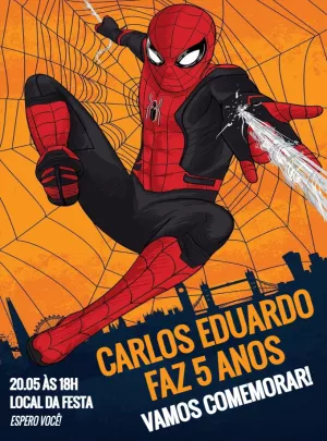 Convite de Aniversário Homem Aranha para Editar Online