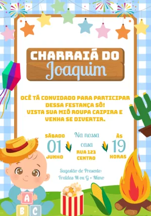 Convite Charraiá Menino Festa Junina para Editar Online