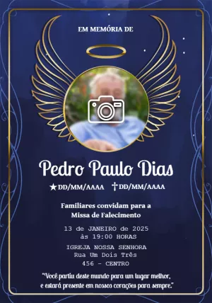 Convite Missa de Falecimento Asas de Anjo Douradas Editável