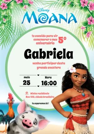 Convite de Aniversário Moana para Editar Online