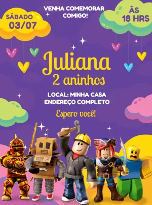 Convite de Aniversário Roblox com Personagens para Editar