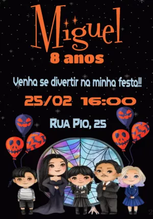 Convite de Aniversário Wandinha Addams para Editar Online