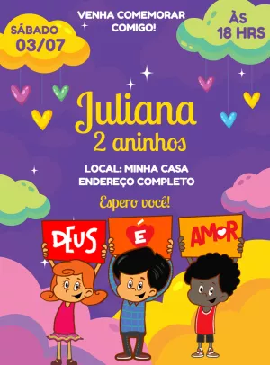 Convite Aniversário Três Palavrinhas para Editar Online