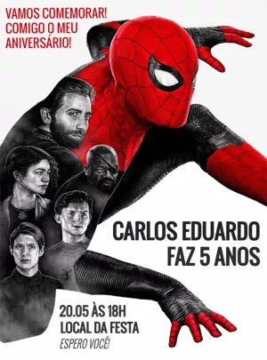 Convite Aniversário Homem Aranha Longe de Casa para Editar