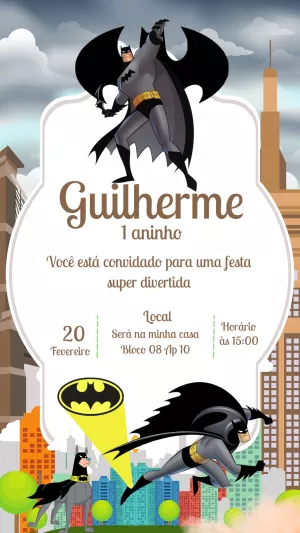 Convite de Aniversário Batman para Editar Online e Imprimir