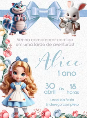 Convite de Aniversário Alice no País das Maravilhas para Editar