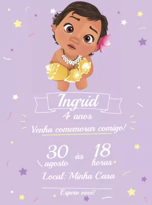 Convite Aniversário Moana Baby com Personagem para Editar