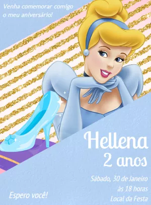 Convite Aniversário Princesa Cinderela Editável Online