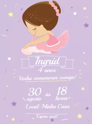 Convite de Aniversário Bailarina para Editar Online