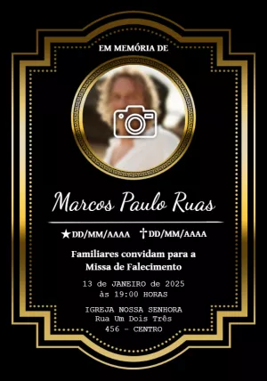 Convite de Missa de Falecimento com Foto para Editar Online