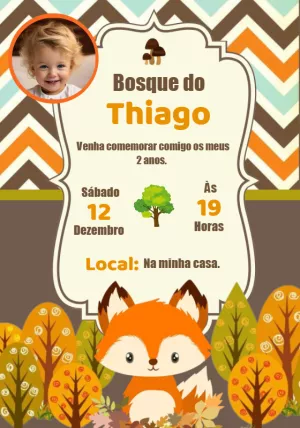Convite Aniversário Bosque com Foto para Editar Online