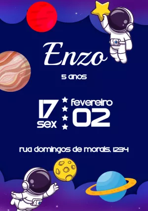 Convite de Aniversário Astronauta no Espaço para Editar Online