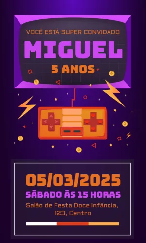 Convite Aniversário Vídeo Game Retrô para Editar Online