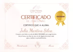 Certificado Profissional Nail Designer Editável Online