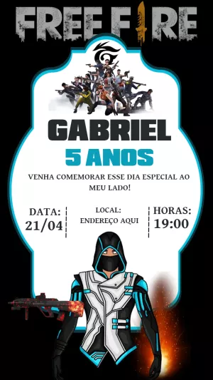 Convite de Aniversário Free Fire com Personagens para Editar