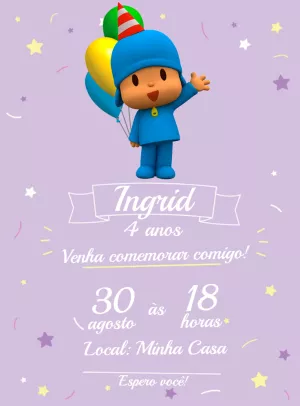 Convite de Aniversário Pocoyo para Editar e Imprimir