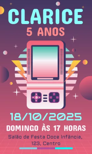 Convite Aniversário Vídeo Game Retrô para Editar Online