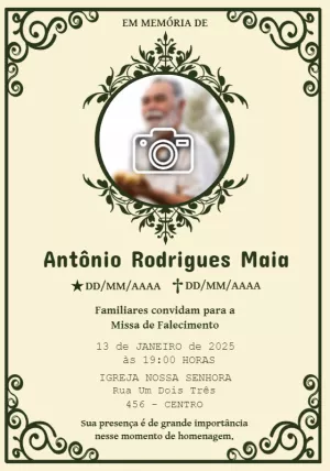 Convite Missa de Falecimento com Foto para Editar Online