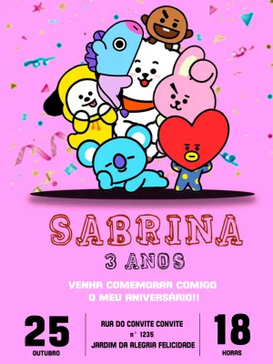 Convite de Aniversário BT21 BTS para Editar Online e Imprimir