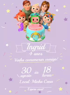 Convite de Aniversário Cocomelon com Personagens para Editar