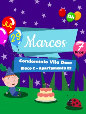 Convite Aniversário Ben & Holly com Duende para Editar Online