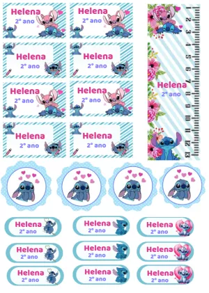 Kit Etiqueta Escolar Stitch e Angel para Editar Online