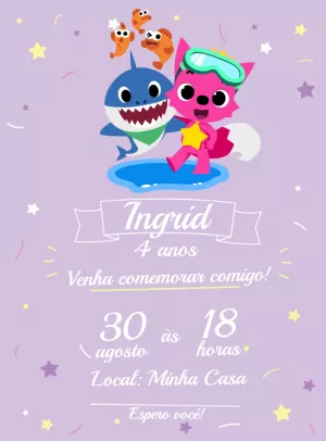 Convite de Aniversário Baby Shark e Pinkfong para Editar