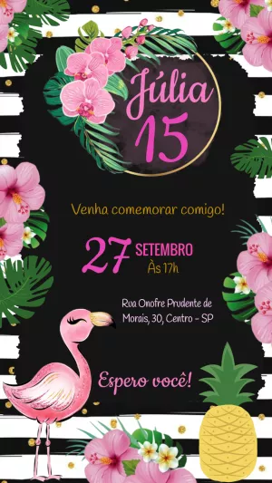 Convite de Aniversário Flamingo Tropical para Editar Online