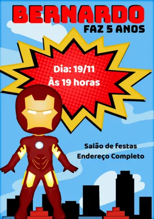 Convite Aniversário Homem de Ferro Cute para Editar Online