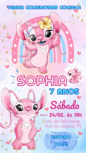 Convite de Aniversário Angel Stitch Aquarela para Editar Online