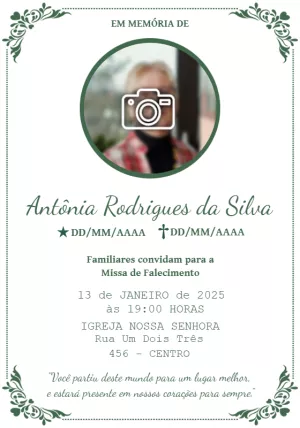 Convite Missa de Falecimento com Foto para Editar Online
