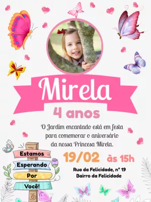 Convite Aniversário Jardim das Borboletas com Foto para Editar