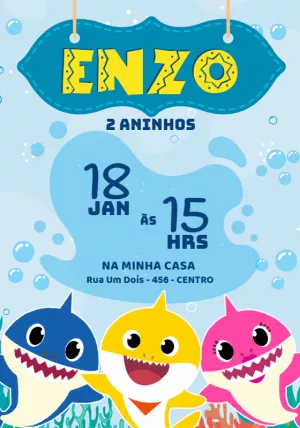 Convite de Aniversário Baby Shark para Editar Online