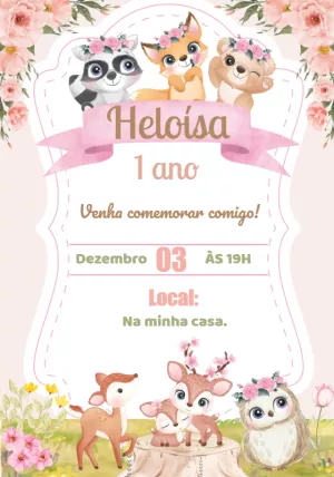 Convite Aniversário Bosque Encantado com Animais para Editar