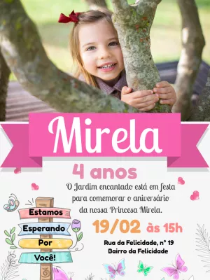 Convite Aniversário Jardim das Borboletas com Foto para Editar