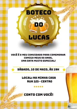 Convite de Aniversário Tema Boteco para Editar e Imprimir