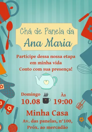 Convite Chá de Panela com Utensílios para Editar Online