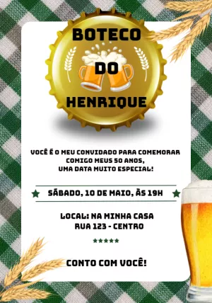 Convite Aniversário Boteco com Tema Cerveja para Editar