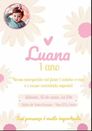 Convite Aniversário Margaridas com Foto para Editar Online