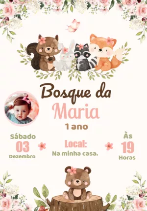 Convite Aniversário Bosque com Foto para Editar Online