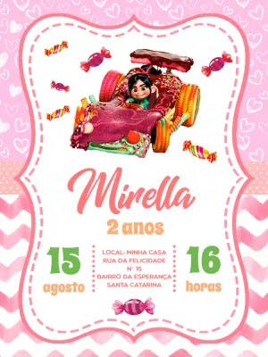 Convite Aniversário Vanellope Corrida Doce para Editar Online