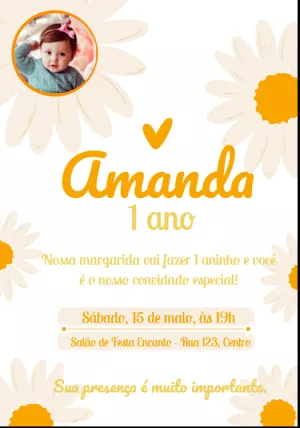Convite Aniversário Tema Margarida com Foto para Editar