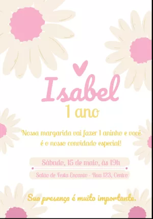 Convite Aniversário Tema Margaridas Rosa para Editar Online